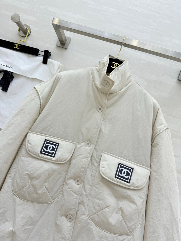 CC 26S Quilted Jacket CC Logo Patch Pockets Cream 435324