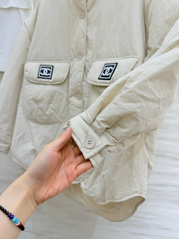 CC 26S Quilted Jacket CC Logo Patch Pockets Cream 435324
