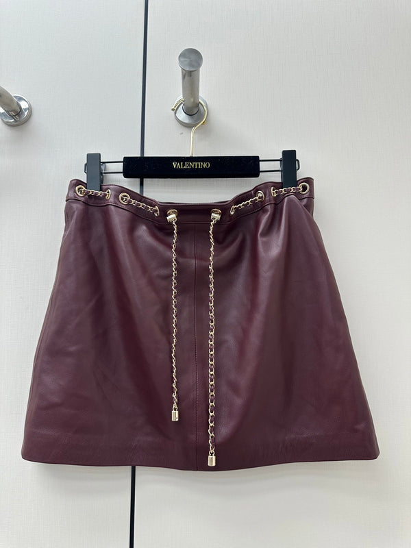 CC 26K Short Skirt Chain Drawstring Waist Side Split Leather 435097