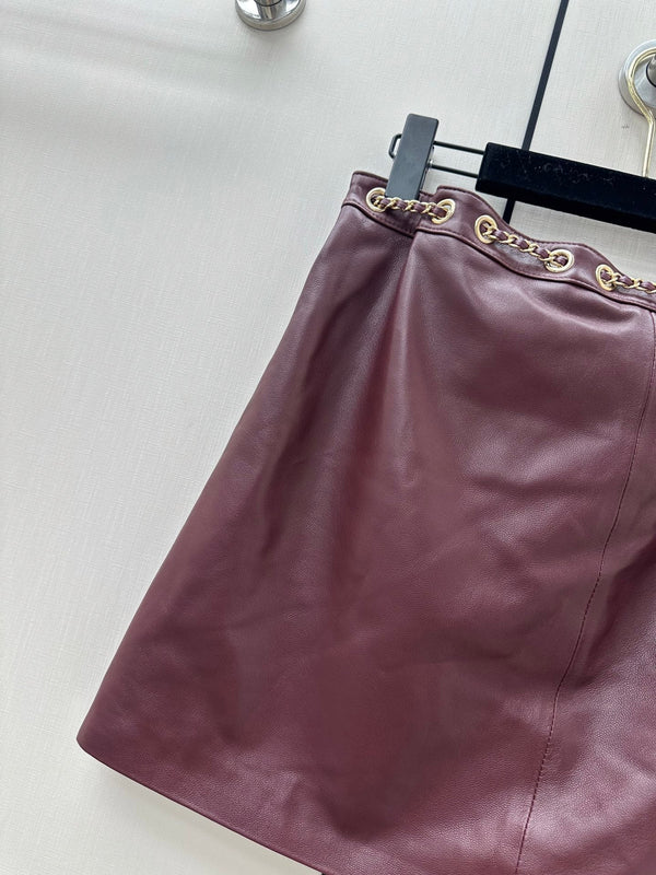 CC 26K Short Skirt Chain Drawstring Waist Side Split Leather 435097