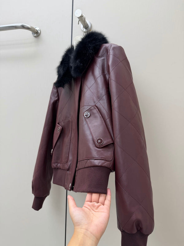 CC 26S Logo Hardware Fur Collar Jacket Lambskin 435086