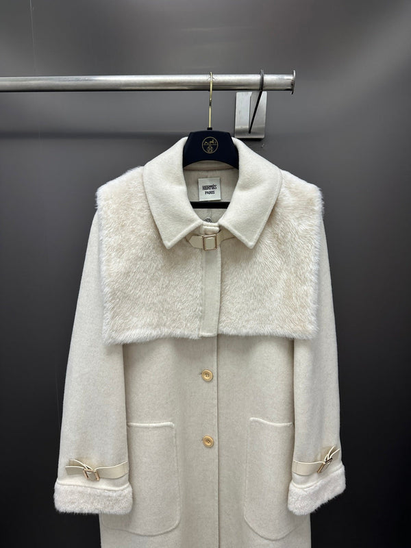 HM 26K Cashmere Coat Fur Shawl Collar Wool Cashmere Blend 435156