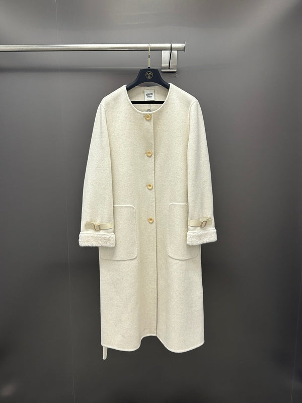 HM 26K Cashmere Coat Fur Shawl Collar Wool Cashmere Blend 435156