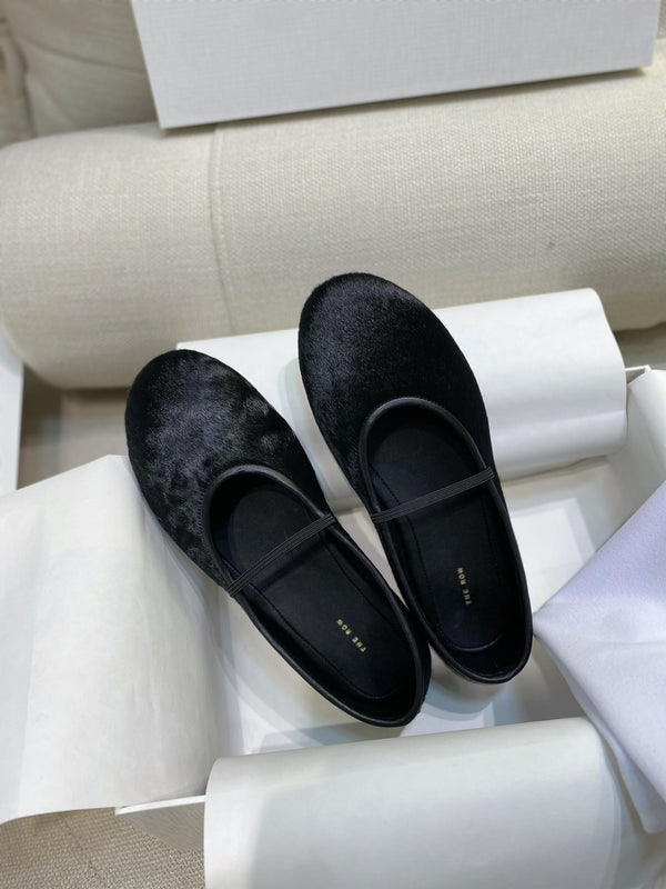 TR 26S Mary Jane Flats Round Toe Elastic Strap Pony Hair 156153