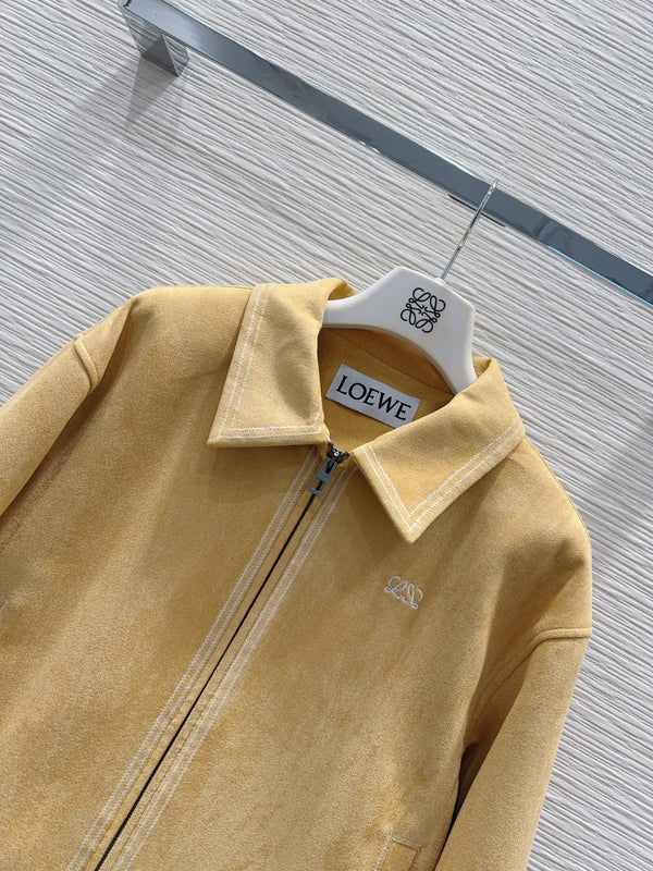 LW 26S Zip-Up Jacket Classic Collar Contrast Stitching Yellow Suede 436623