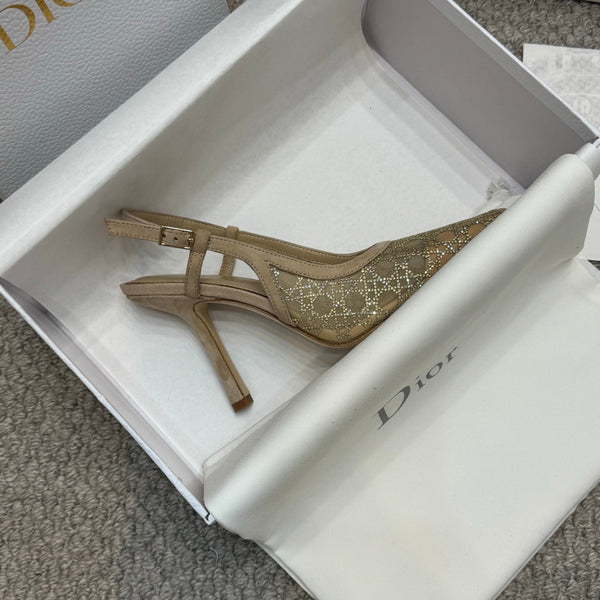 CD Rhinestone 10cm Slingback Sandals Mesh 157559