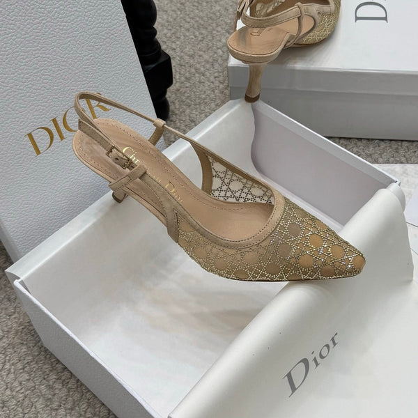 CD Rhinestone 6.5cm Slingback Sandals Imported Mesh 157557