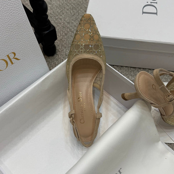 CD Rhinestone 6.5cm Slingback Sandals Imported Mesh 157557