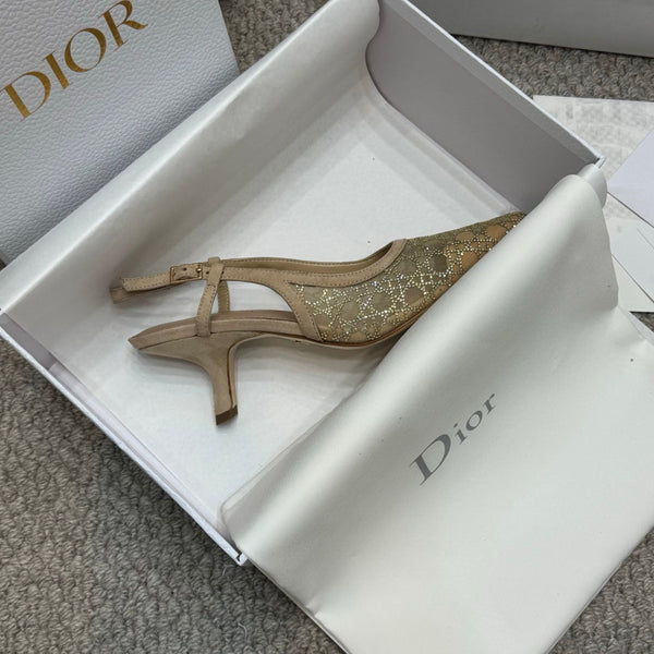 CD Rhinestone 6.5cm Slingback Sandals Imported Mesh 157557