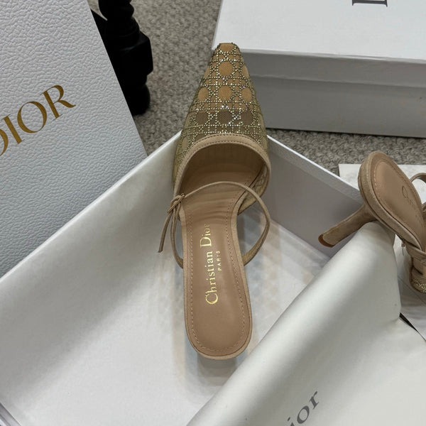 CD Rhinestone 10cm Slingback Sandals Imported Mesh 157555