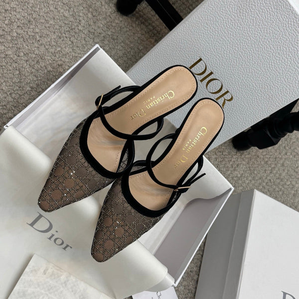 CD Rhinestone 6.5cm Slingback Sandals Imported Mesh 157553