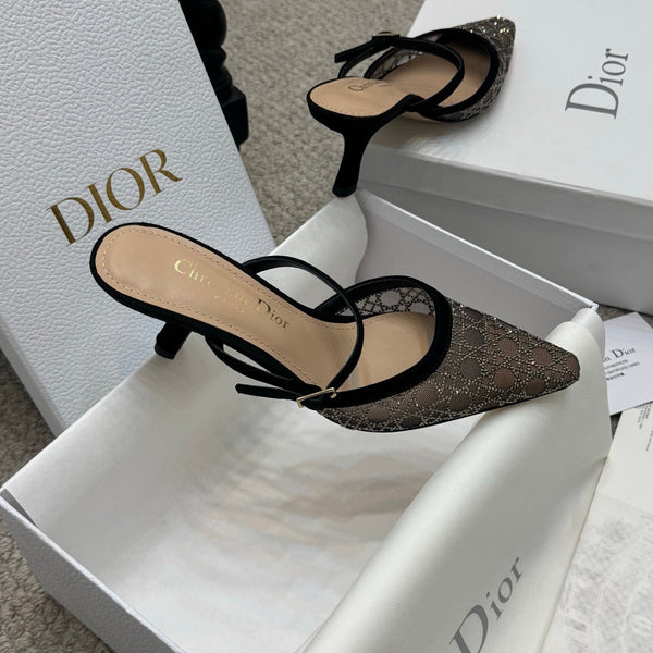 CD Rhinestone 6.5cm Slingback Sandals Imported Mesh 157553