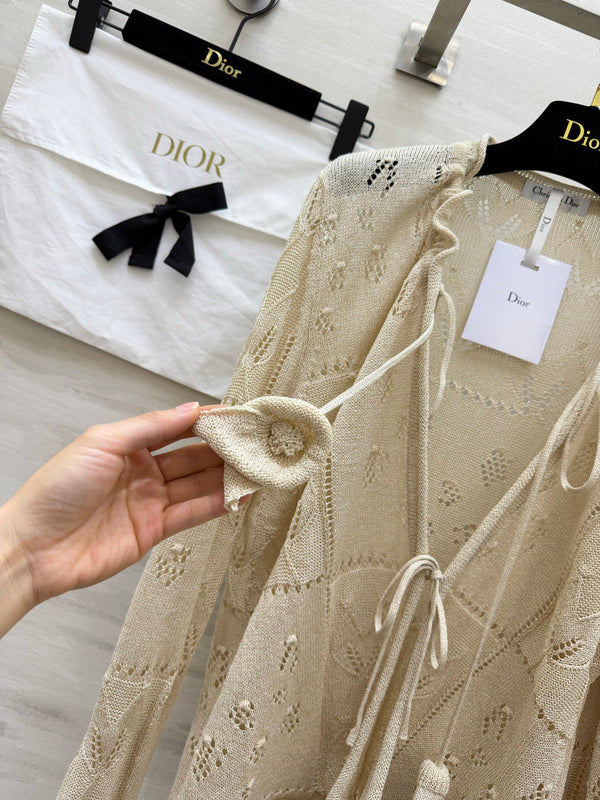 CD 26S Open-Knit Cardigan & V-Neck Slip Dress Set 437215