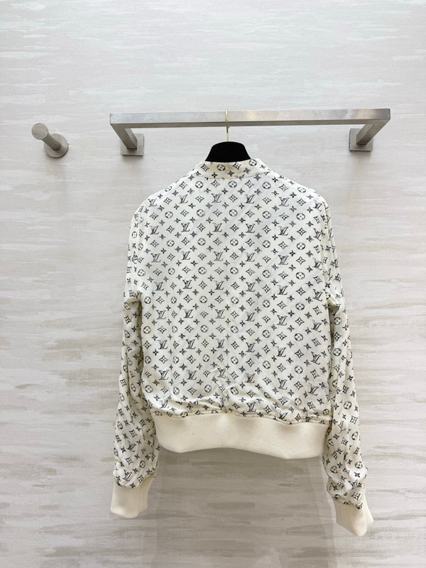 LV 26S Reversible Buckle Up Bomber Jacket & Asymmetrical Skirt Set Cream Black Silk Satin 436964