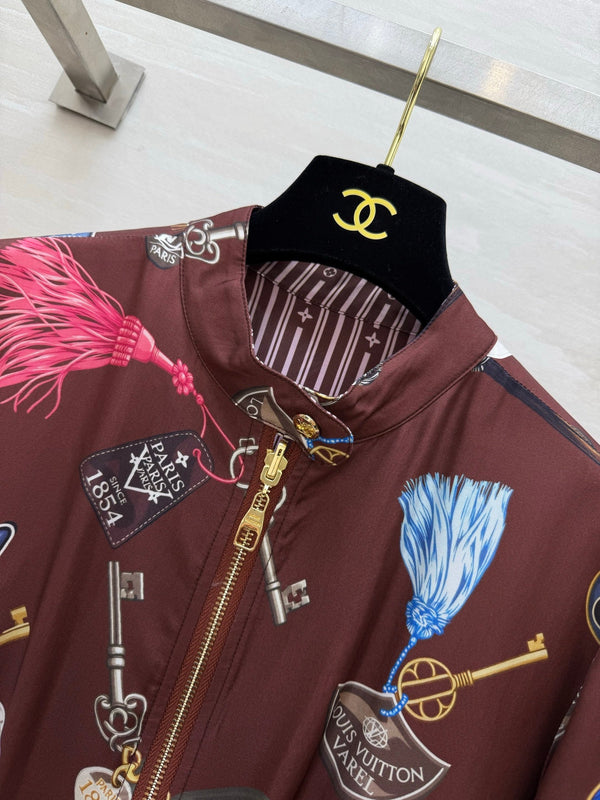 LV 26S Bomber Jacket Reversible Key Tassel Print Striped Silk Satin 436960