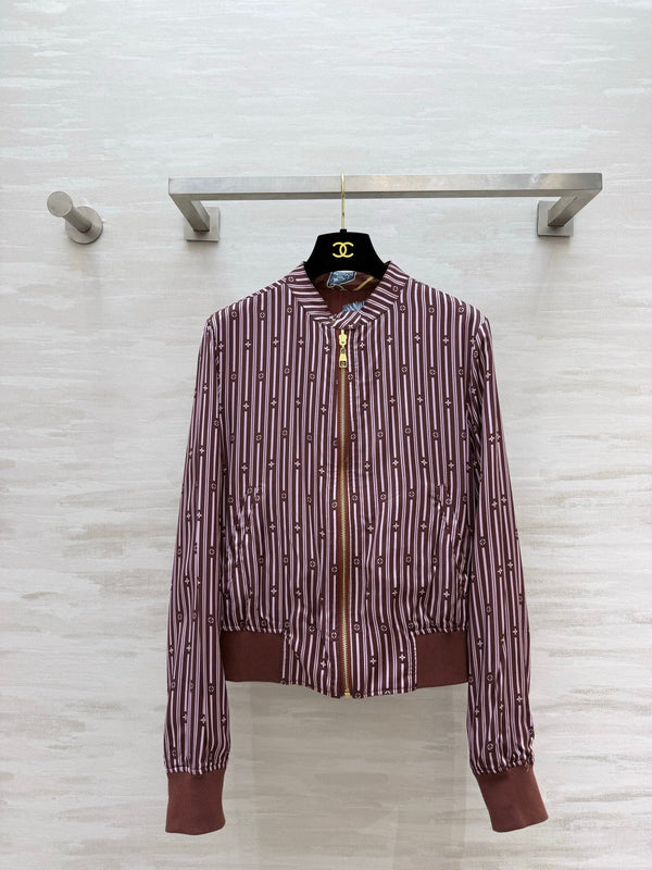 LV 26S Bomber Jacket Reversible Key Tassel Print Striped Silk Satin 436960