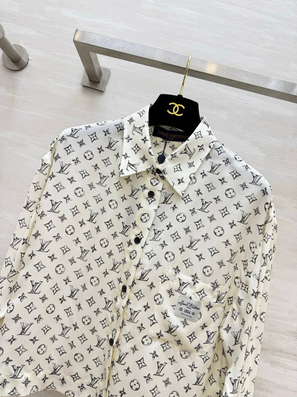 LV 26S Cropped Shirt All-Over Monogram Print Ivory Silk Satin 436956