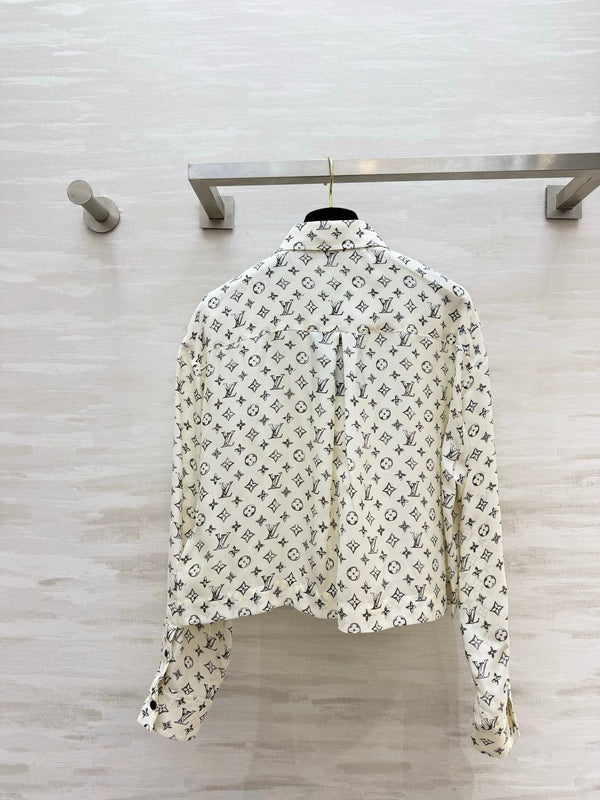 LV 26S Cropped Shirt All-Over Monogram Print Ivory Silk Satin 436956