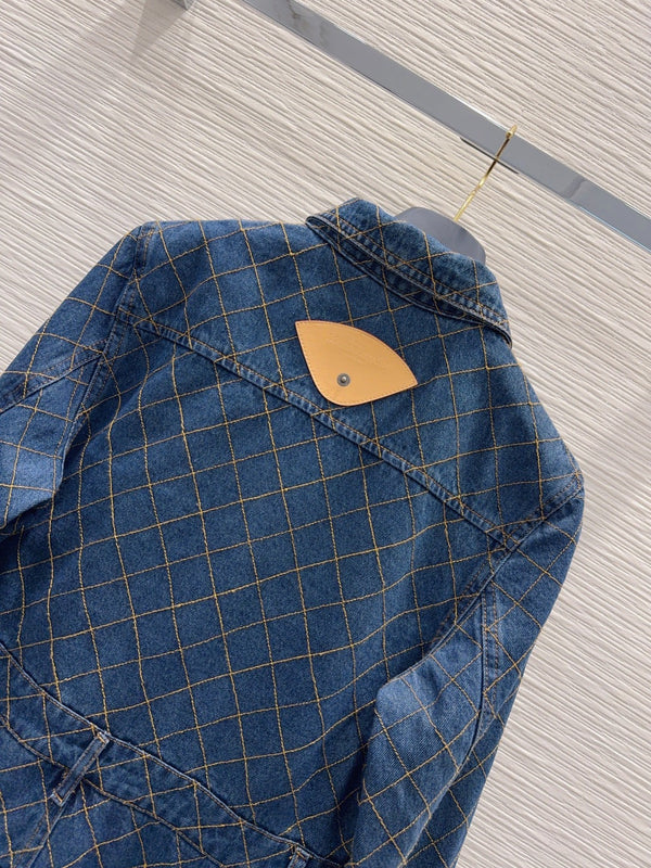 LV 26S Denim Shirt Dress Diamond Grid Pattern Buttons Blue Cotton 436596