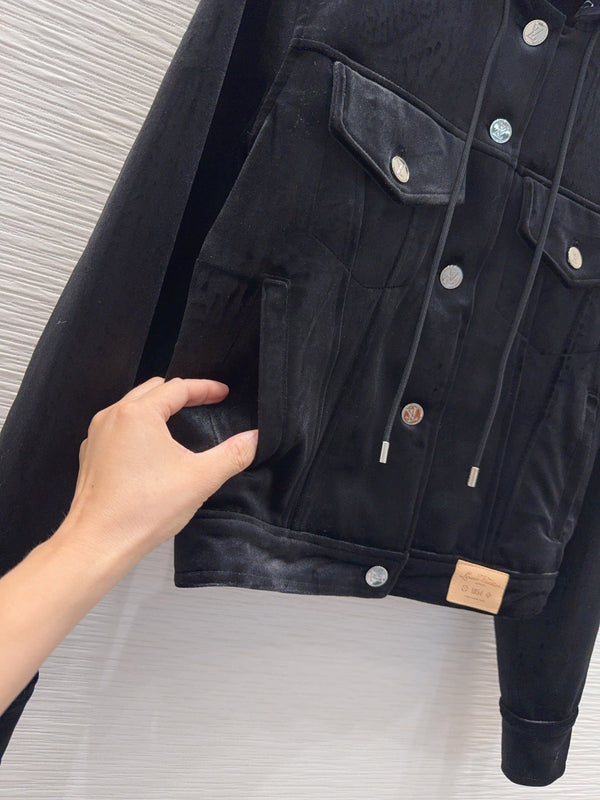 LV 26FW Hooded Velvet Jacket Monogram Hood Polyester 436390