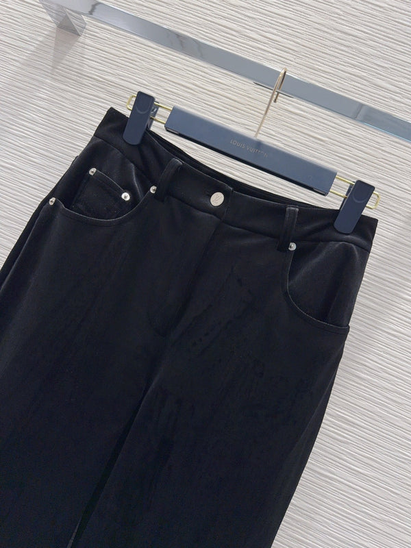 LV 26FW Wide-Leg Trousers Monogram Cuffs Polyester 436394