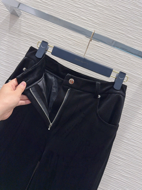 LV 26FW Wide-Leg Trousers Monogram Cuffs Polyester 436394