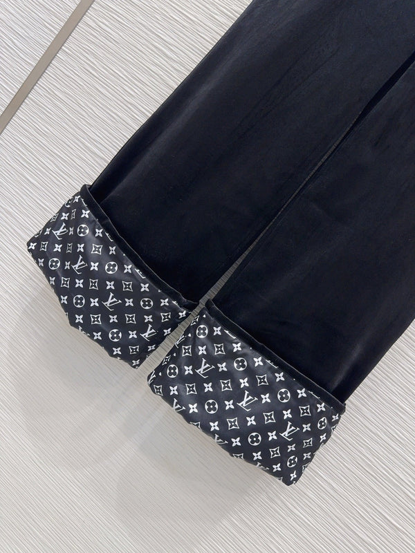 LV 26FW Wide-Leg Trousers Monogram Cuffs Polyester 436394