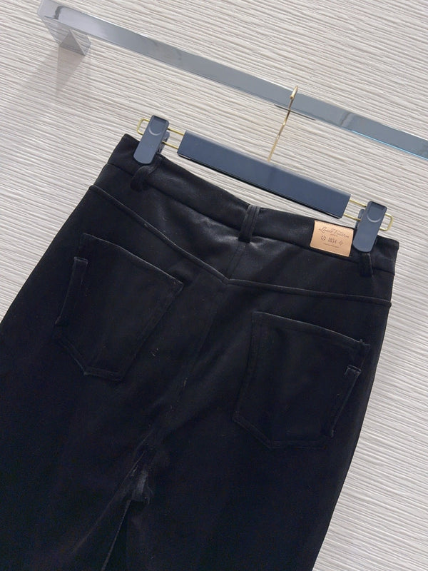 LV 26FW Wide-Leg Trousers Monogram Cuffs Polyester 436394