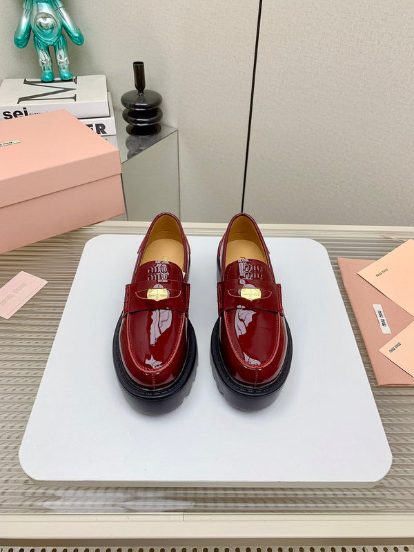 Miu 26FW Coin Loafers Burgundy Cowhide Leather 159439