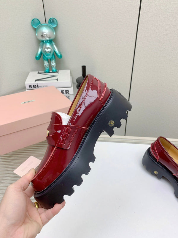 Miu 26FW Coin Loafers Burgundy Cowhide Leather 159439