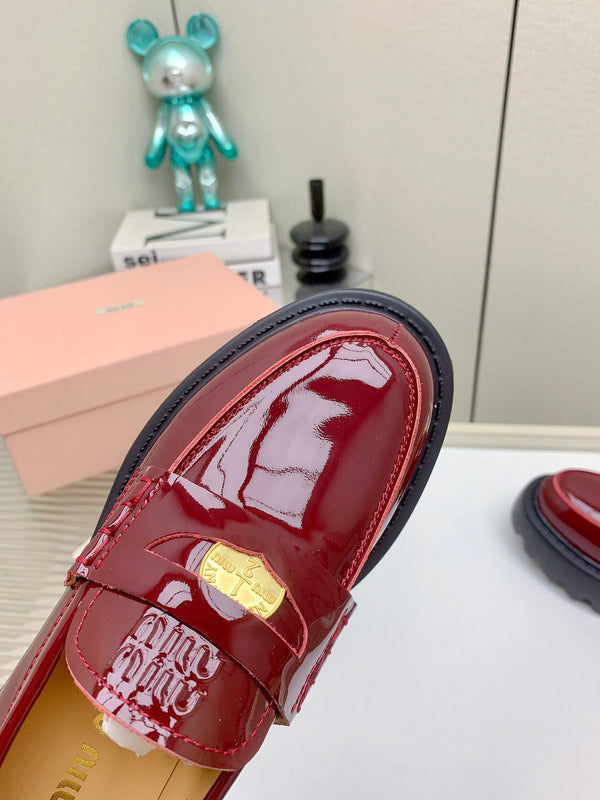 Miu 26FW Coin Loafers Burgundy Cowhide Leather 159439
