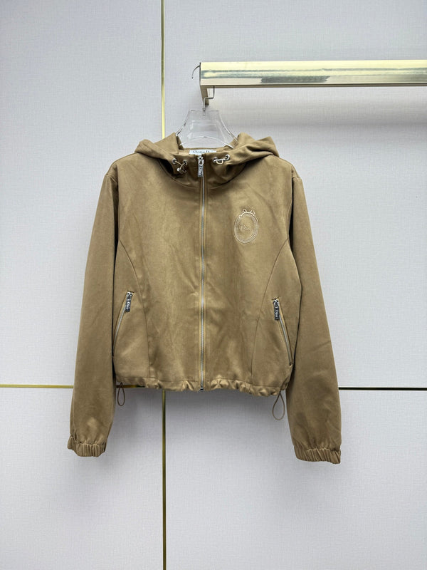CD 26SS Hooded Trench Coat Embroidered Pattern Suede 437677