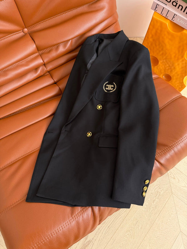 CC 26AW Triomphe Embroidered Double-Breasted Blazer Black Polyester 438629