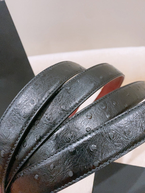 CC 26FW Double C Twist Buckle Belt 25mm Embossed Black Cowhide Leather 218903
