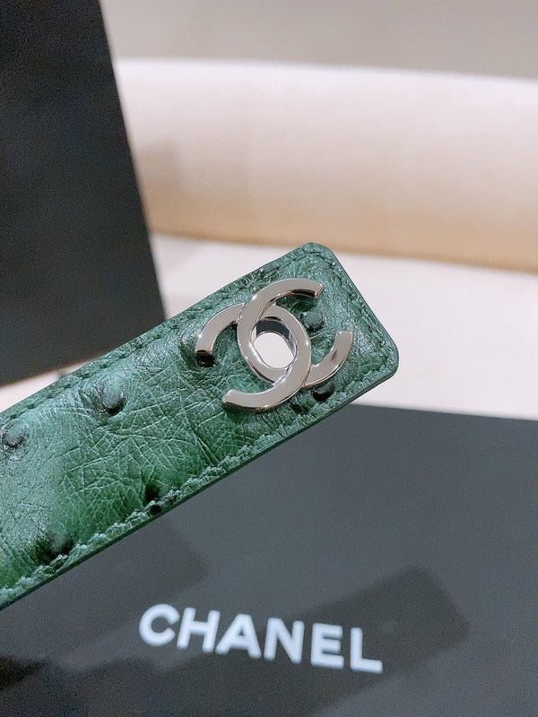 CC 26FW Double C Twist Buckle Belt 25mm Embossed Green Cowhide Leather 218900