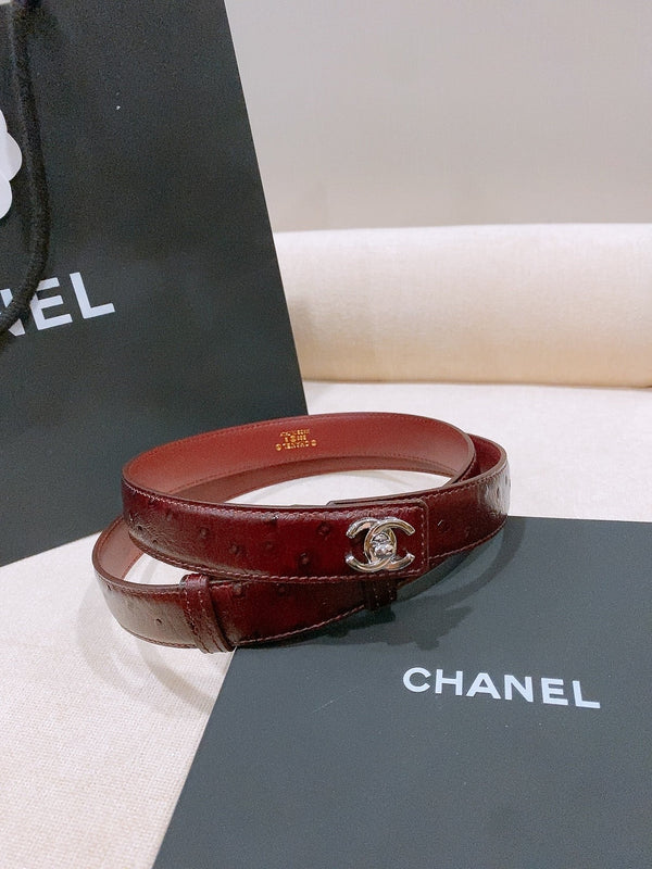 CC 26FW Double C Twist Buckle Belt 25mm Embossed Burgundy Cowhide Leather 218898