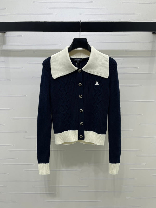 CC 26FW Cable-Knit Button-Up Cardigan Double C Logo Wool 274027