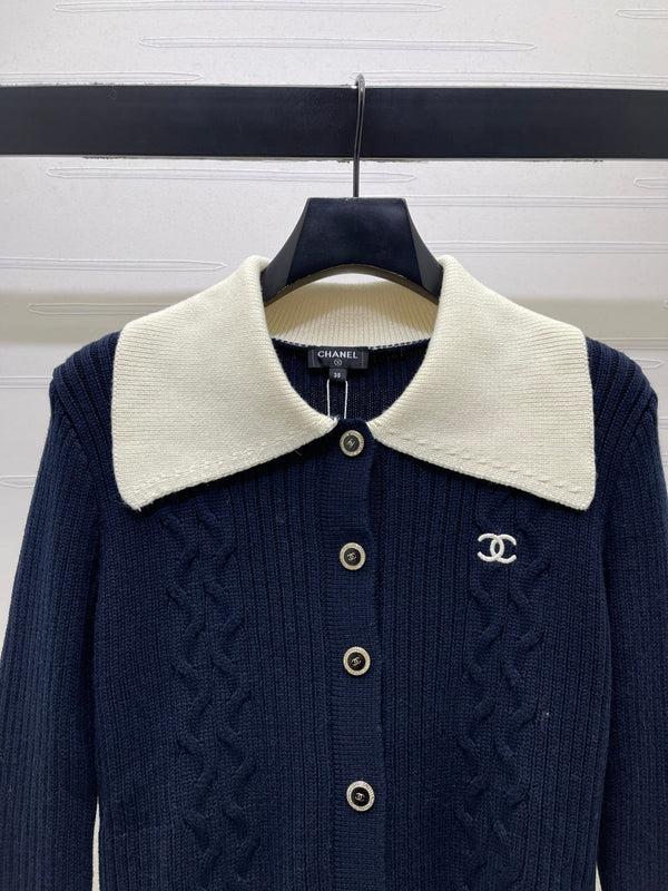 CC 26FW Cable-Knit Button-Up Cardigan Double C Logo Wool 274027