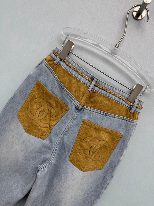 CC 26FW Straight-Leg Jeans Gold Pocket Detail Light Blue Cotton 439014