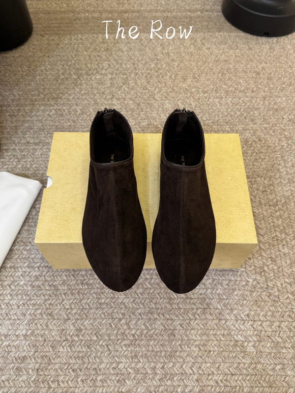TR Canel Flat Boots Low-Cut Round-Toe Lambskin