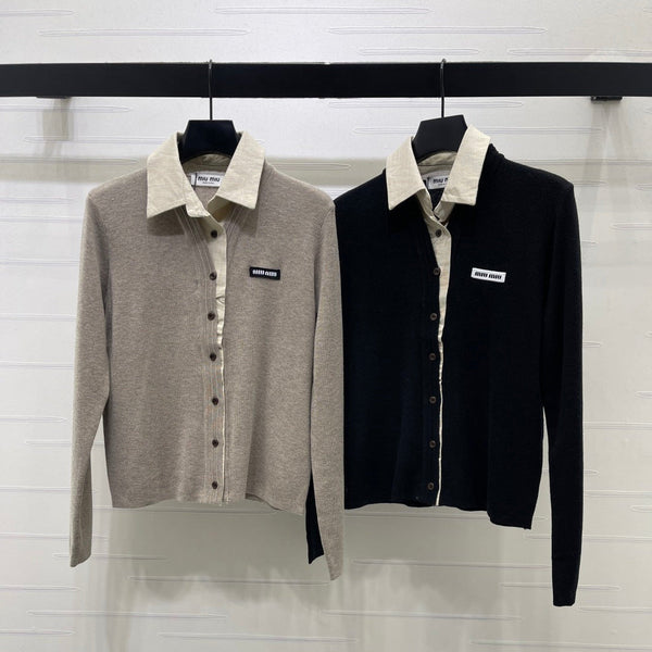 Miu 26FW Logo Cardigan Contrasting Collar Cotton 439932
