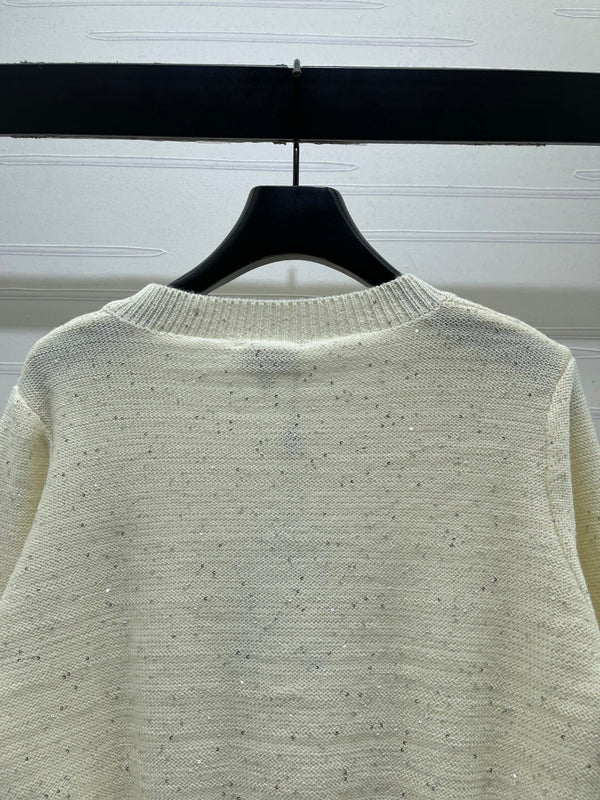 CC 26FW Crystal-Embellished Knit Cardigan Cream Wool 439885