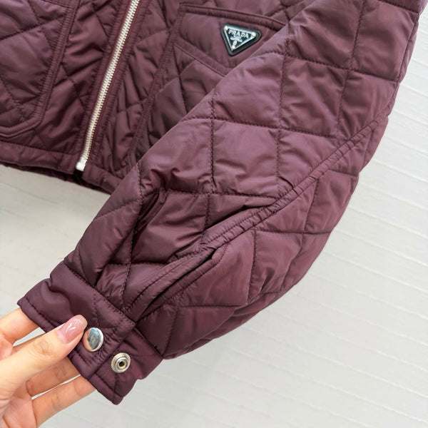 Prad 26FW Diamond-Quilted Cropped Jacket Corduroy Collar Polyester 440516