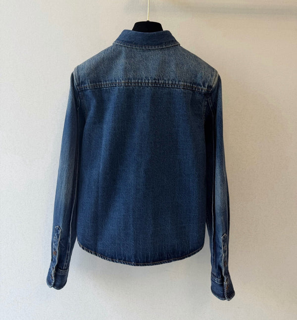 YSL 26FW Cassandre Denim Shirt Blue Denim Cotton 440371