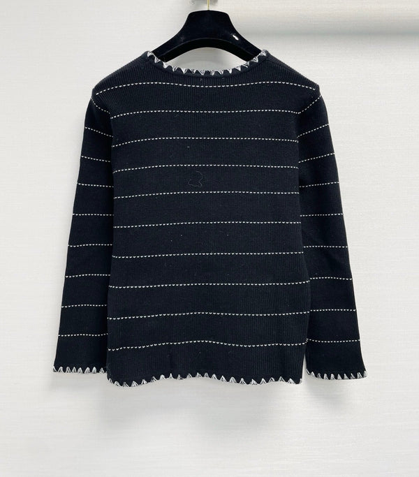 CC 26FW Striped Pearl-Button Knit Cardigan Black Nylon 40333