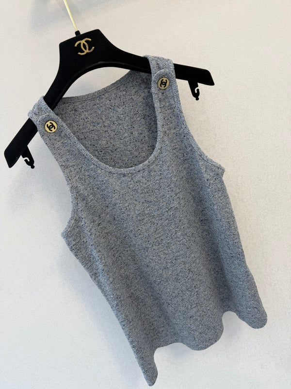 CC 26B Shoulder Button Knit Tank Top Gray Silk 440299