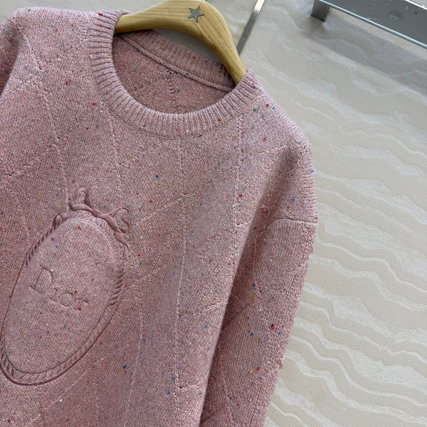 CD 26FW Médaillon Embroidered Cannage Jacquard Sweater Pink Polyester 441046