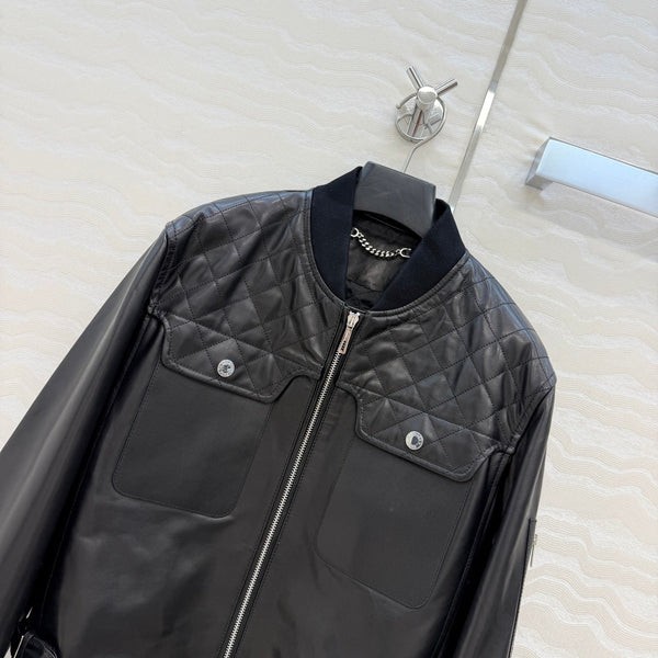 HM 25FW Quilted-Yoke Leather Bomber Jacket Black Sheepskin 440935