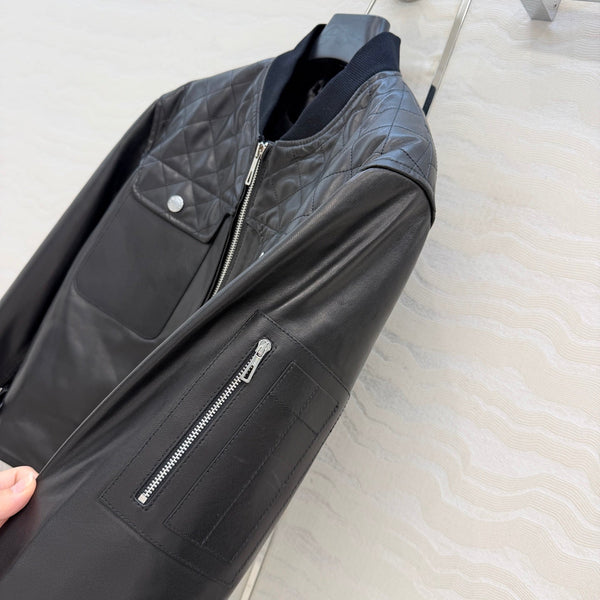 HM 25FW Quilted-Yoke Leather Bomber Jacket Black Sheepskin 440935