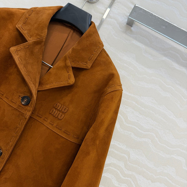 Miu 26S Lapel Leather Jacket Vintage Brown Suede 440900